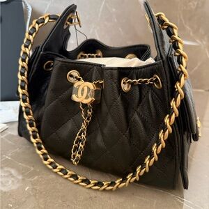 Chanel mini 25 Black caviar Quilted Shoulder Bag with Gold Chain! 100% AUTHENTIC